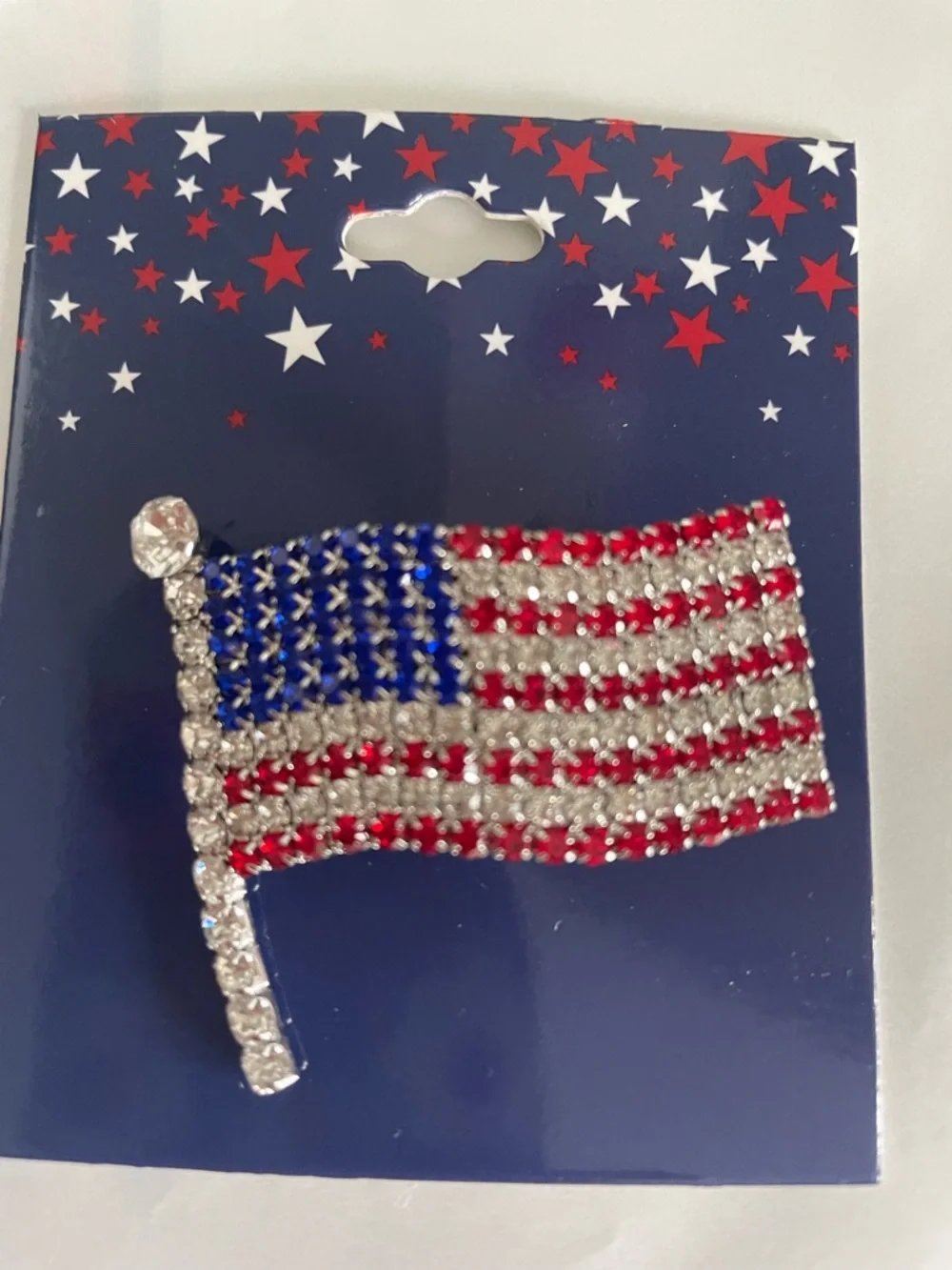 USA Rhinestone American Flag Pin - Red, White, Blue 250 Anniversary